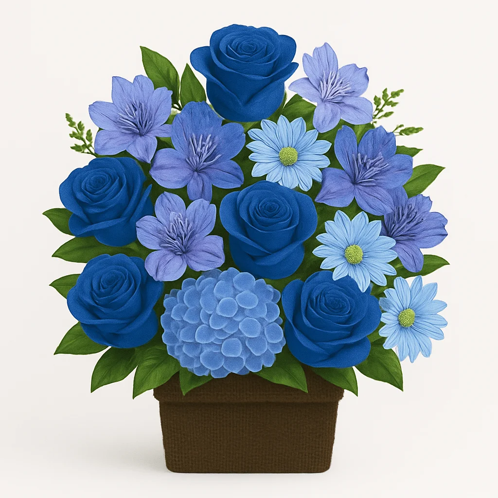 Arreglo floral azul o en tonos fríos