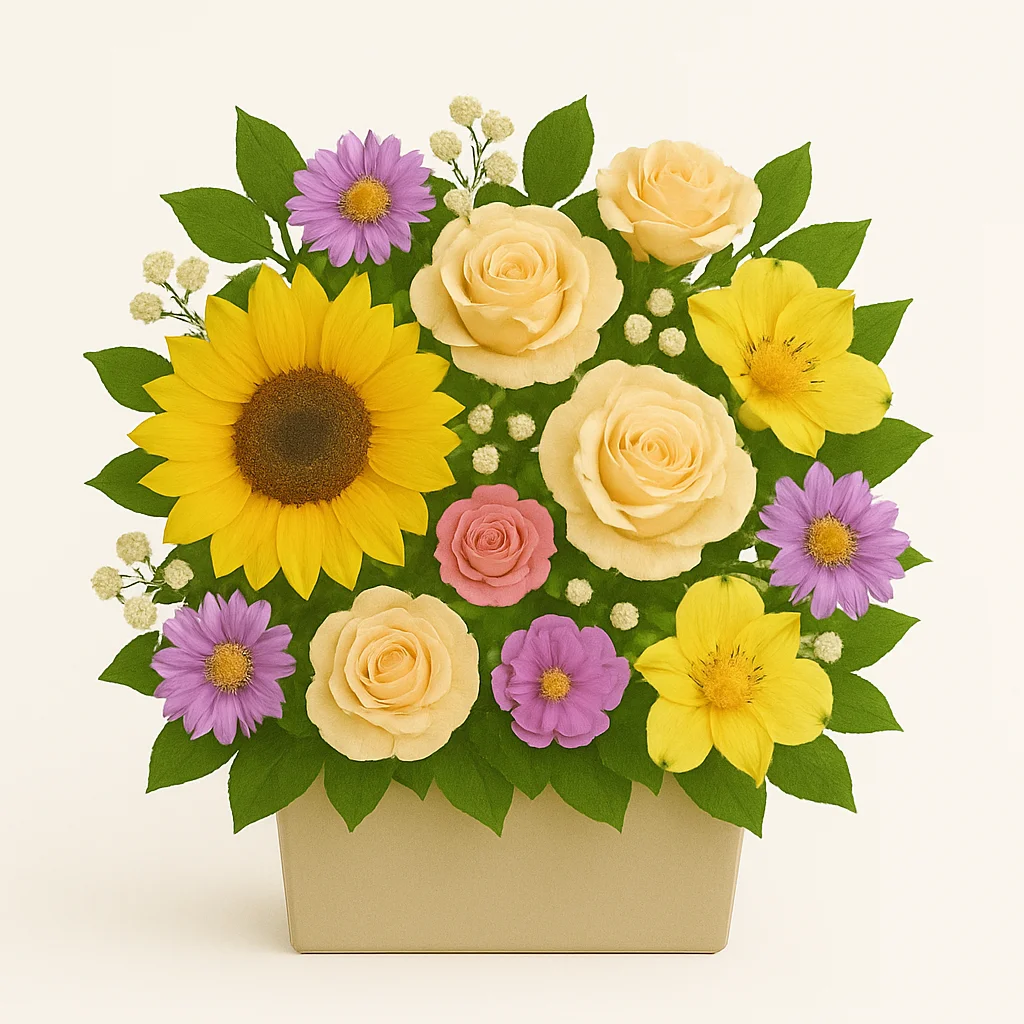 Arreglo rectangular con flores variadas