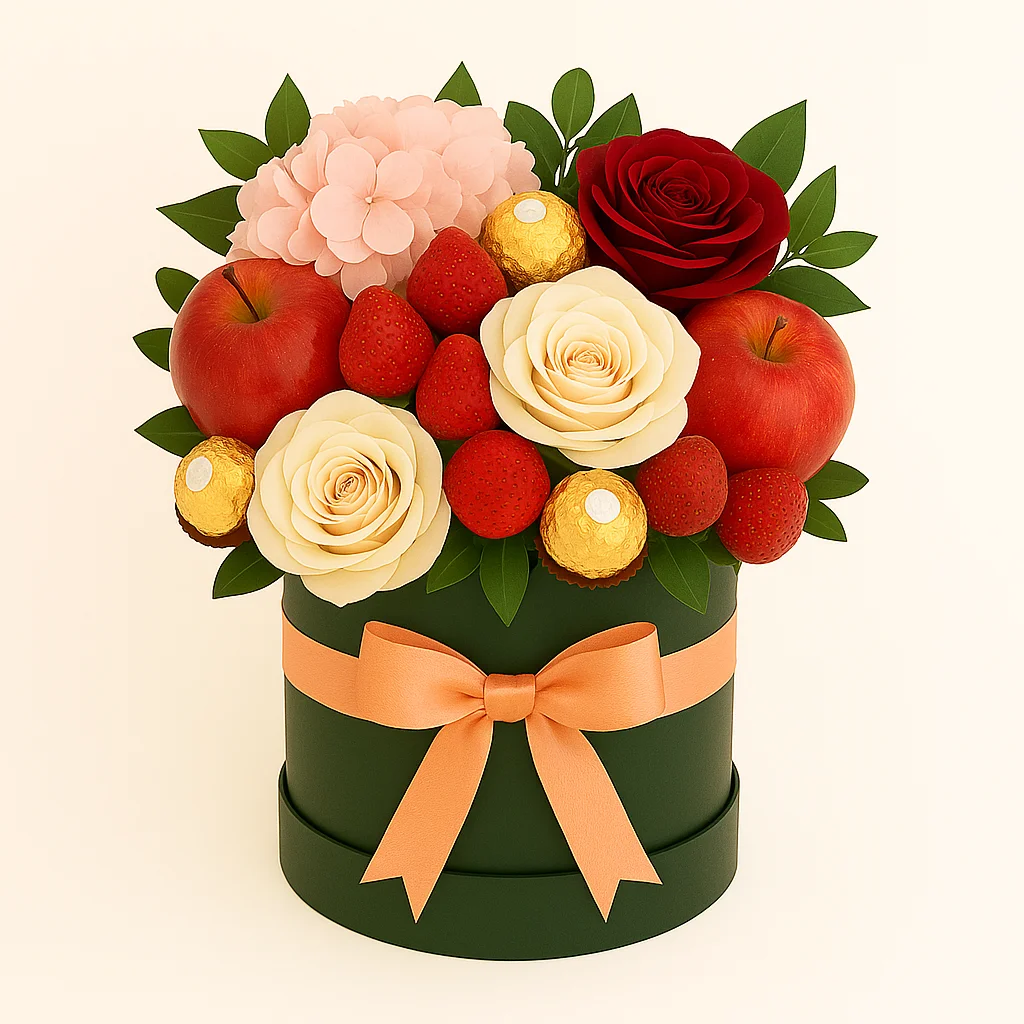 Caja de Flores con Frutas Gourmet