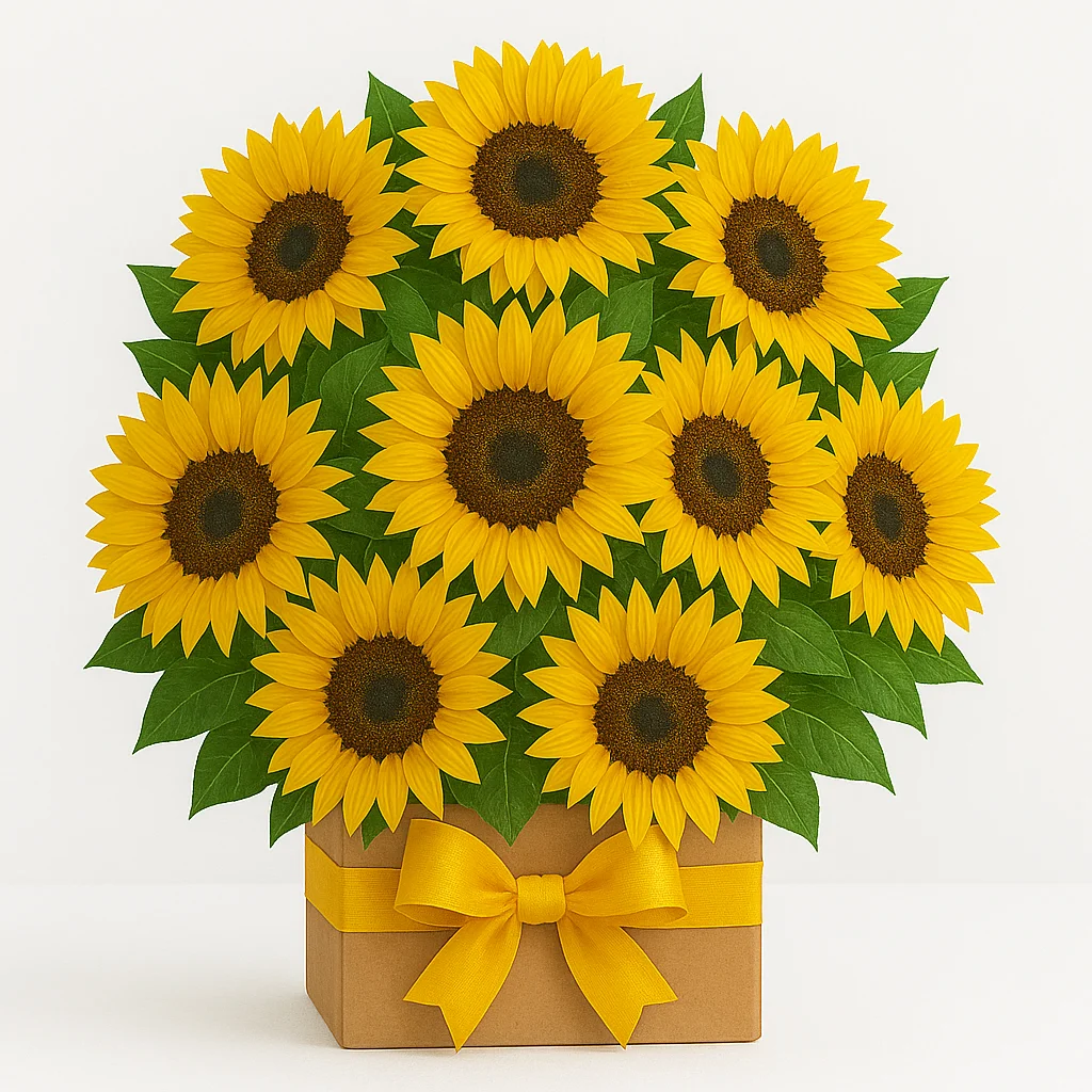 Caja grande con muchos girasoles