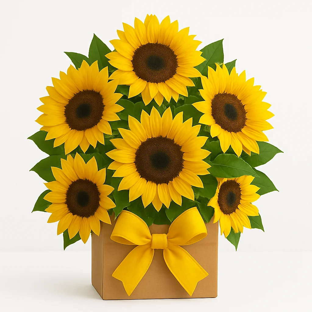 Caja kraft con 7 girasoles