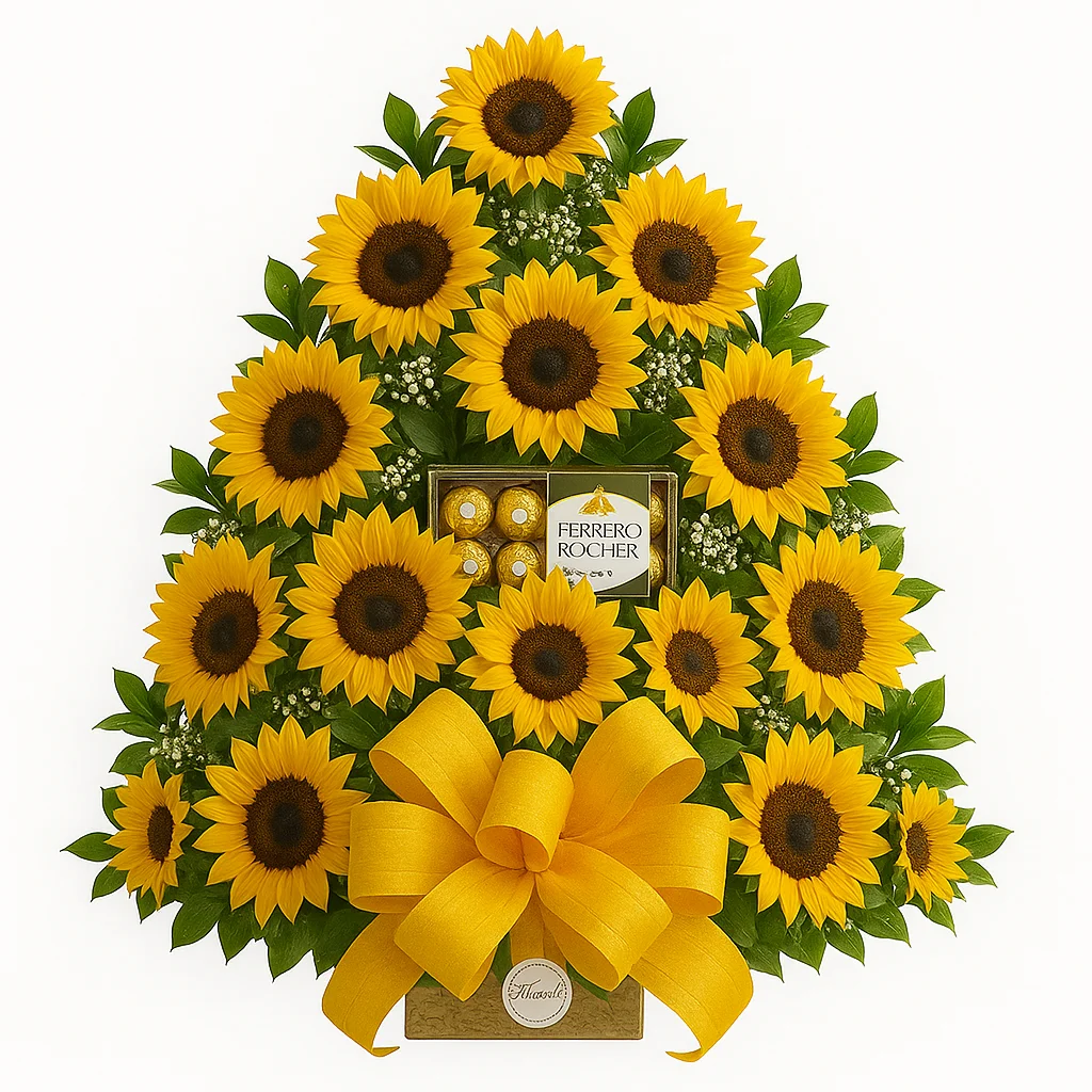 Pirámide de girasoles con Ferrero Rocher