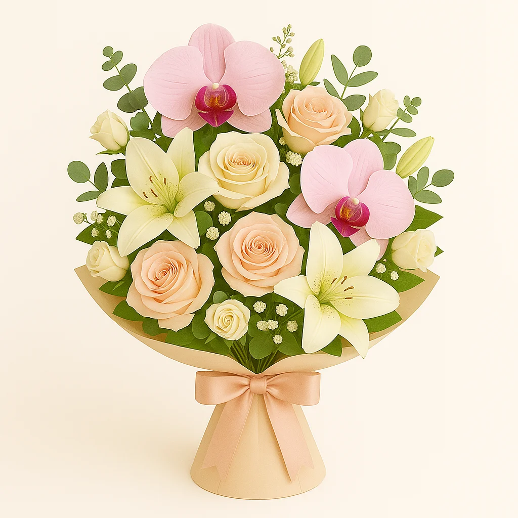 Ramo de orquídeas, lirios, rosas
